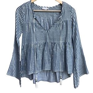 Altar’d State Dusty Blue Metallic Striped Top Size M